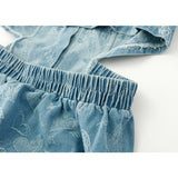 Clothing Denim Dress Polo Collar Button Puff Short Sleeve Dew Waist Casual Fashion High Waist Short Skirt Ladies