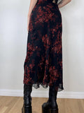 Mesh Paneled Floral Midi Skirt-Outfit