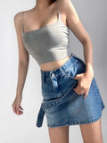 Streetwear Fashion Blue Bodycon Denim Skirt Belt High Waist Summer Women's Skirts Mini Casual Hot Short Bottom