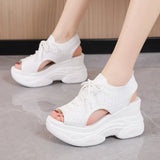 Net Face Wedge Sandals Summer Fish Mouth High Heel Casual Small Large Size Roman