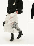 White Lace Layer Tulle Midi Skirt-Outfit