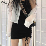 Dress Women Sexy Black Shirring Hot Girls Summer Dresses Slim Fashion New Korean Party Mini Club Harajuku