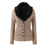 Fur Collar Coat And Mini Skirt Set- Outfit
