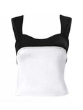Tie Back Patchwork Satin Tank Top-Outfit