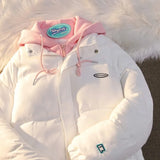 cute sweet fake two-piece hooded women's jacket fashion aesthetic 2022 winter thickened ins loose casual couple