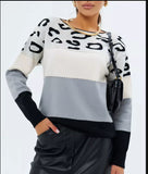 Leopard-Print Round-Neck Casual Sweater Autumn And Winter New Women's Knitted Shirt Women's Long-Sleeved Bottom