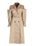 Temperament British Windwear Woman 2025 Summer New Splicing Color Design Fake Two Suit Collar Coat