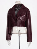 Temperament Jacket Jacket Female 2025 Autumn New Design Sense Big Lapel Splicing Pocket Short Leather Coat