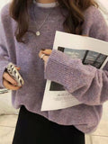 New Ultra-Soft Special Grade Sheep Velvet Korean Version Of Loose Thin Solid Color Base Round Collar Knitted