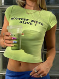Y2k Green T-shirt Crop Top Women Short Sleeve Harajuku Aesthetic Pink Tees Fashion Letter Print Tshirts Vintage