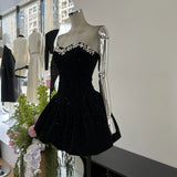Autumn Romantic Dinner Party Diamond Finishing Waist Ponbo Dress With Big