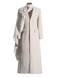 Fire Millard Wind 2025 Autumn New Scarf Collar Long Sleeve Personality Hollow Design Solid Color Trench Coat
