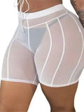 Mesh Sheer Shorts Pants See Through Solid Color High Waist Clubwear Female Bodycon Summer Biker Shorts Bottoms