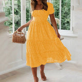 Vintage Vintage Print Puff Sleeve summer Beach sweet dresses Casual Square collar floral maxi long dress 2020