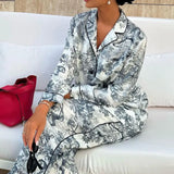 Zingj Women's Wear 2024 Spring And Autumn New Women's Fashion Casual Suit Ink Style Lapel Long Sleeve Shirt Two Sets-Outfit