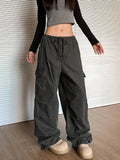 Zingj Multi-Pocket Wide Leg Cargo Pants Female Autumn New Style Do Old Loose Versatile Draw Rope Straight Tube Pants