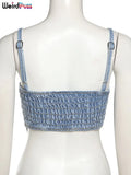 Puss Backless Denim Camisole Y2K Solid Women Sleeveless Backless Sexy Tank Top Trend Street Stretchy Skinny Wild