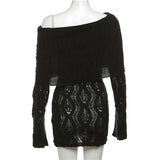 Sheer Knitted Off-Shoulder Mini Dress-Outfit