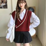 Vest Women Striped V-neck Sleeveless Sweaters Womens Daily Outwear Chic Simple All-match Korean Fashion Knitted