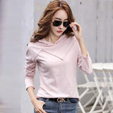 Sleeve Hooded T-shirt Bamboo Cotton Autumn Winter Tops New 2021 T Shirt Women Casual Patchwork Tee Shirt Femme White