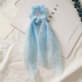 Bow Long Ribbon Hair Scrunchie Chiffon Floral Print Sweet Elastic Hair Band Ponytail Hair Scarf Hair Tie Hair
