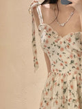 Floral Print Dresses Women Casual Chic Sexy V-neck Backless Pleated Dress Slit Lace-up Sleeveless Y2k Mini Vestidos