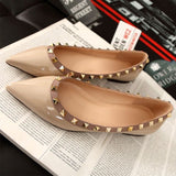 Temperament Sharp Single Shoes Women's Shallow Summer New Rivet Patent Leather Evening Wind Warm Soft Bottom Flat Bottom