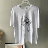 2021 Summer Abstract Character T-shirts Women Cotton Tops Tee Short Sleeve Printing