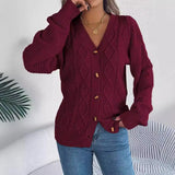 2025 Casual V-Neck Lantern Sleeve Taut Cardigan Sweater Coat Women's