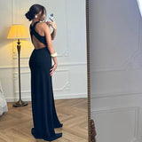 Spring And Summer New Women's Pure Color Sexy Bare Back Hanging Neck Hollow Design Open Fork