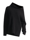 Zingj 2024 New Fashion Trend Irregular One Word Collar Design Sense Loose Casual Sweater Long Sleeved