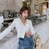 Knitted Sweater Women Vintage Zip Up Cropped Cardigan Long Sleeve Jumpers Streetwear Korean Fall Fashion