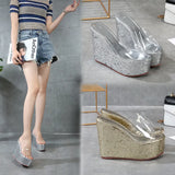Zingj New Fashion Simple Casual Sequins High Heel Wedge Platform Platform Platform Women's Singles