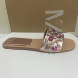 ZAR Woman 2022 Flat Shoes Spring Summer Round Toe Sexy Acrylic Rhinestones Outer Wear Plus Size 41 Sandals And Slippers