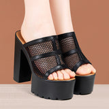 High-Heeled Slippers Women's Summer 2024 New Waterproof Platform Thick Bottom Fish Mouth Slippers Large Size Fishmouth Slippers Wear Fashionable Word