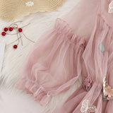 Summer Autumn Women Long A-Line Dress Sweet Floral Butterfly Lace Dress Female Short Sleeve Mesh Dress Vestidos