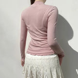 Zingj Girl Wind Lace Stitching Bow Long Sleeve T Shirt Square Collar Pit Strip Slim Solid Color Bottom