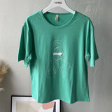 2021 Summer Abstract Character T-shirts Women Cotton Tops Tee Short Sleeve Printing