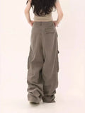 Zingj Design Cargo Pants Men And Women Loose Pockets Casual Pleated Straight Leg Wide Legs Mop The Floor