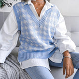 women's Houndstooth knit sweater vest autumn 2022 new loose V-neck sleeveless elegant fashion casual vest sweaters