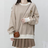Women Harajuku embroidery stripe cotton Hoodie Clothes Autumn new long sleeve oversized Korean thin Sweatshirt