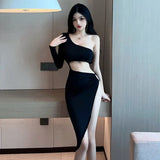 Women's Bodycon Dress Irregular Side-slit Spliced Hollow Backless Sexy Slim Fit Hotgirl Streetwear Party Club