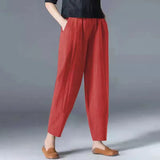 Cotton Linen Ankle Length Pants Women 2022 Spring Summer Casual Harem Trousers Plus Size S-5XL Elastic Waist Loose