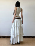 Holiday Style Solid Color Multi-Layer Irregular Low-Waist Large Swing A-Word Half-Body Skirt Long 2025 New