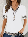 Elegant Color Print V-Neck Short-Sleeved Top Summer Women's