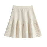 Solid A-line Knitted Pleated Mini Skirt- Outfit