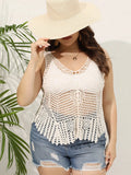 Large-Size Women's Wear V-Collar Hollowed-Out Beach Blouse 2023 Summer Fat Mm Lace