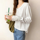 Spring And Autumn White T-Shirt Women's Medium And Long Style Spliced Shirt Sleeves Pure Cotton Loose Long-Sleeved T-Shirt Bottomed
