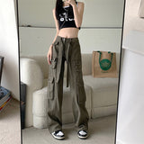 Baggy Pockets Cargo Pants For Women Y2k Summer Korean Straight Oversize Trousers Aesthetic Wide Leg Jeans Female