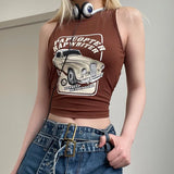90's Retro Print Ribbed Crop Tank TopOutfit